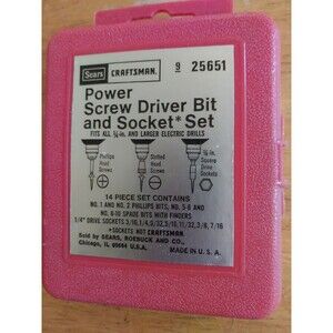 Sears Craftsman 14-pc Power Screwdriver Bit & Socket Set 9-25651 - Vintage USA
